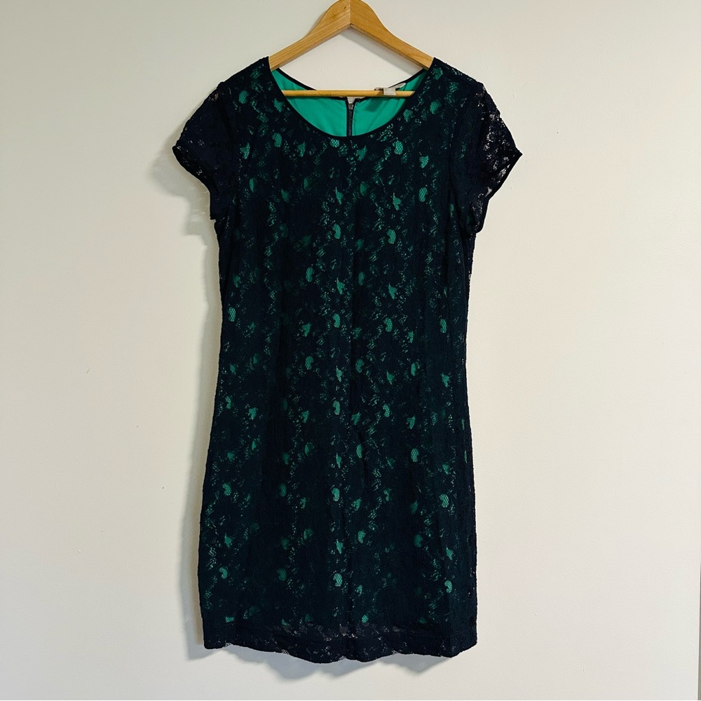 Banana Republic Dark Navy and Green Lace Mini Dress